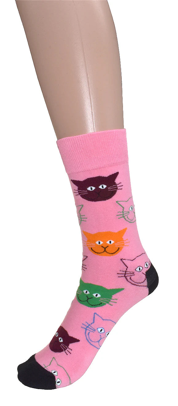 Chaussettes à motifs - Bas de coton à têtes de chats multicolores