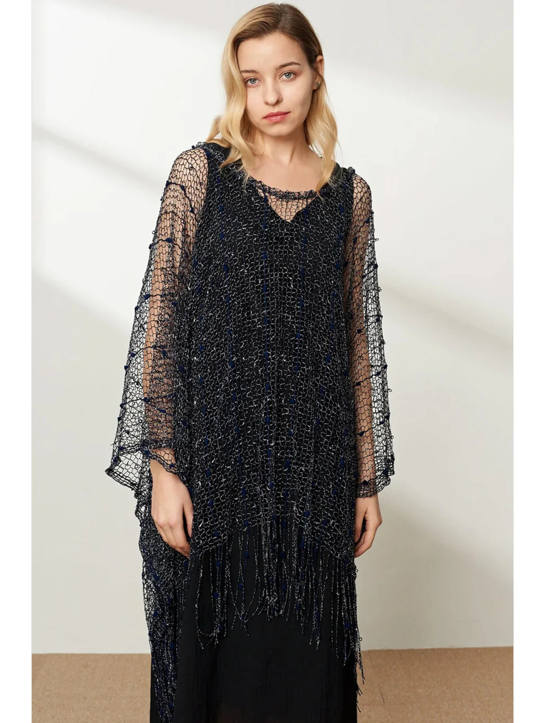 Blouse en maille crochet avec franges - Silhouette fluide