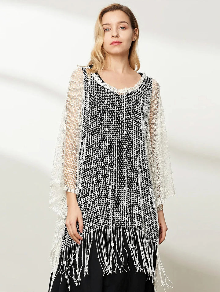 Blouse en maille crochet avec franges - Silhouette fluide