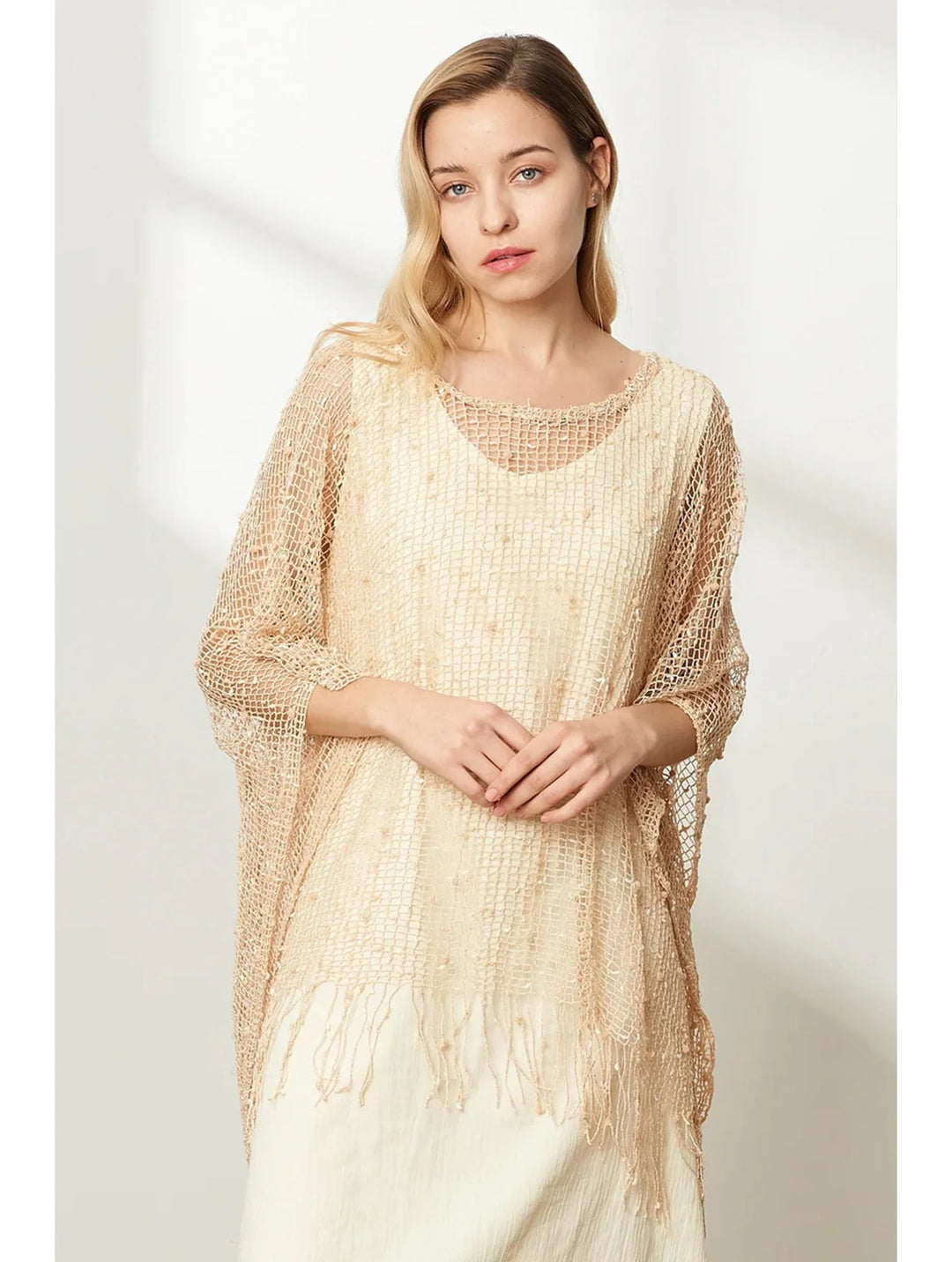 Blouse en maille crochet avec franges - Silhouette fluide