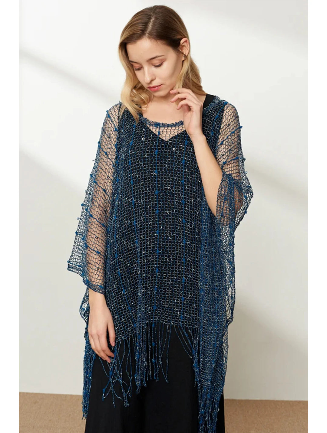 Blouse en maille crochet avec franges - Silhouette fluide