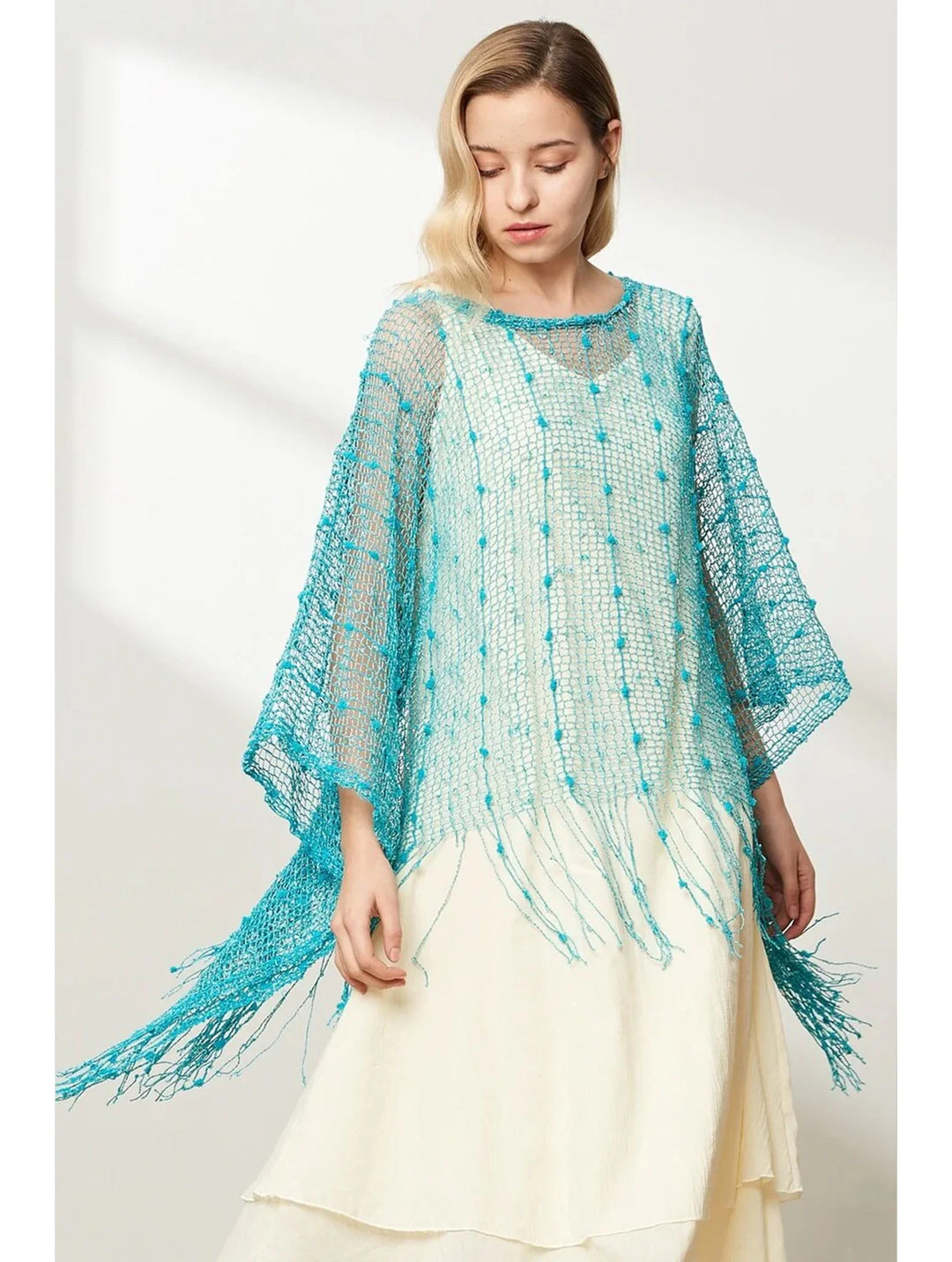 Blouse en maille crochet avec franges - Silhouette fluide