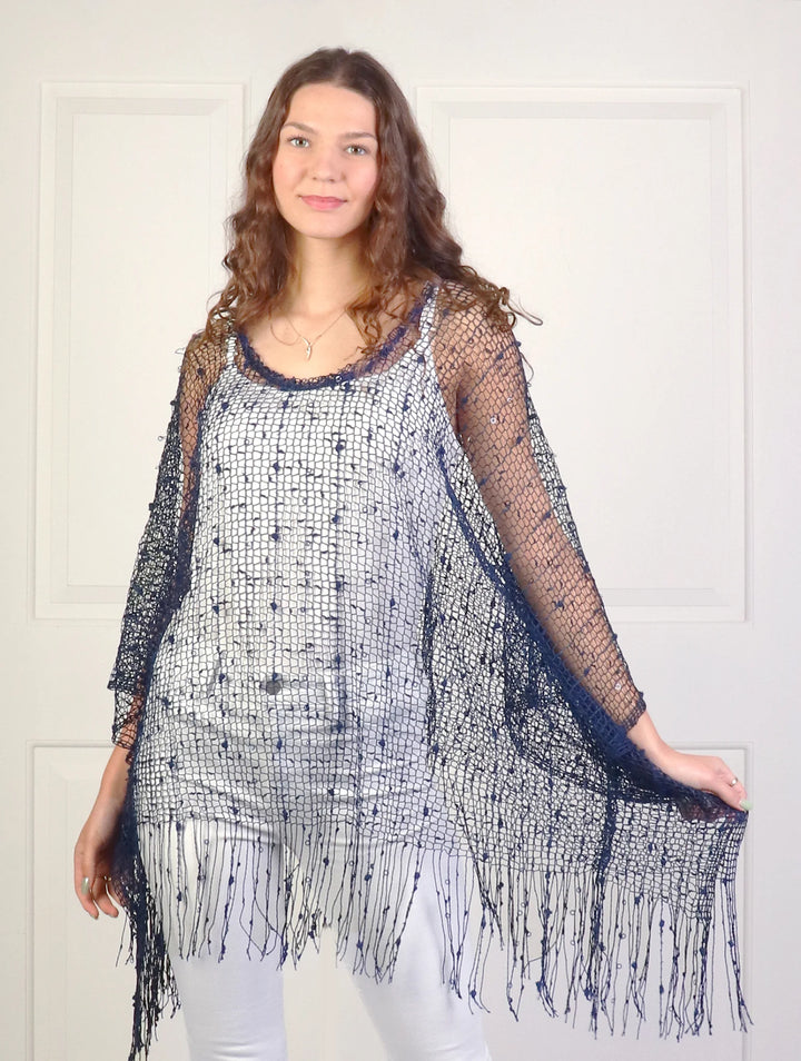 Blouse en maille crochet avec franges - Silhouette fluide
