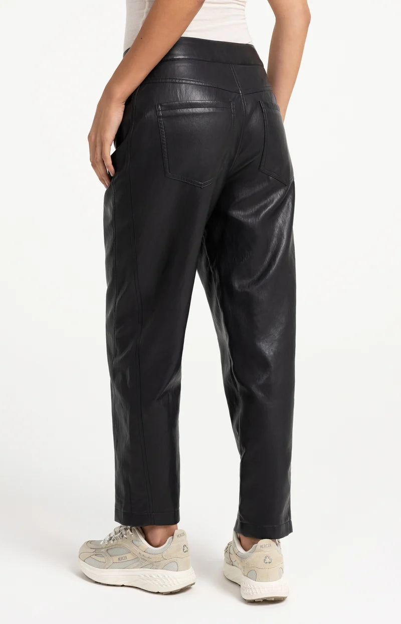 Pantalon en simili cuir avec détails de coutures - Taille mi-haute