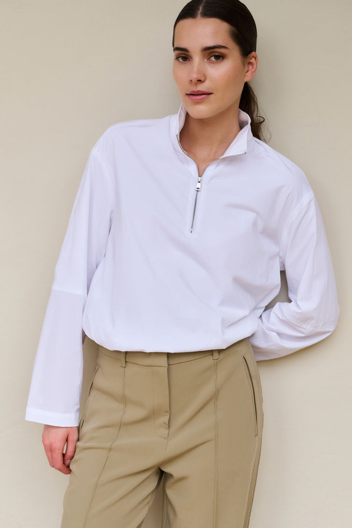 Blouse ample effet ballon – Coton respirant avec fermeture à glissière