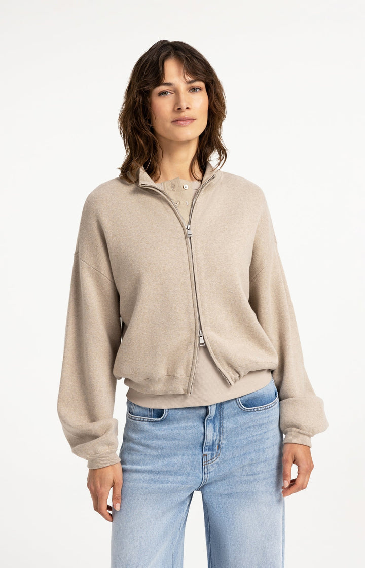 Cardigan jacquard zippé à manches longues - En coton au style urbain et décontracté