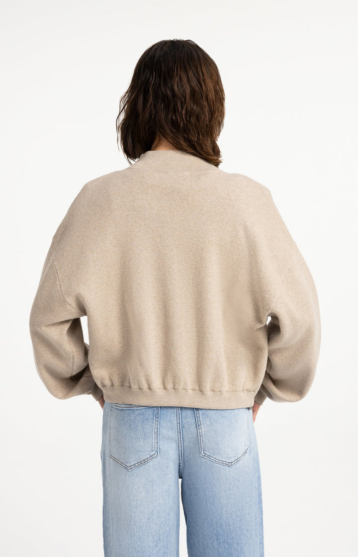Cardigan jacquard zippé à manches longues - En coton au style urbain et décontracté