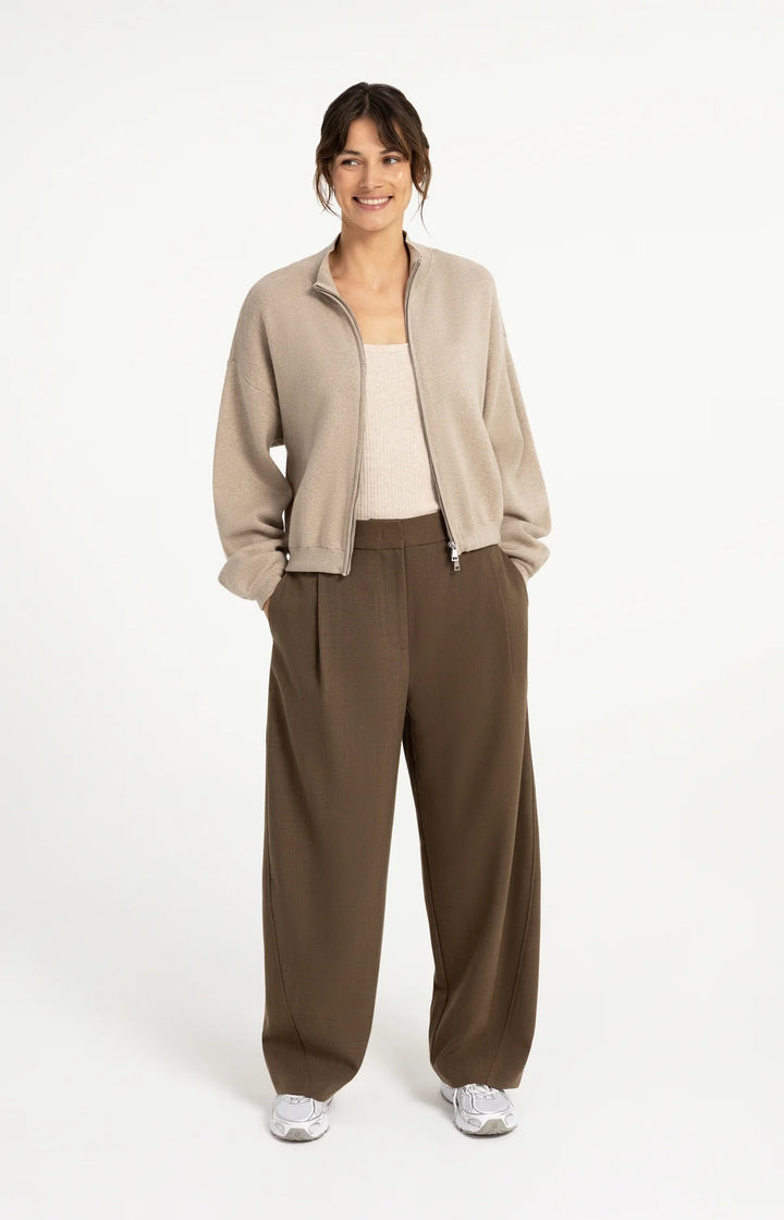 Cardigan jacquard zippé à manches longues - En coton au style urbain et décontracté