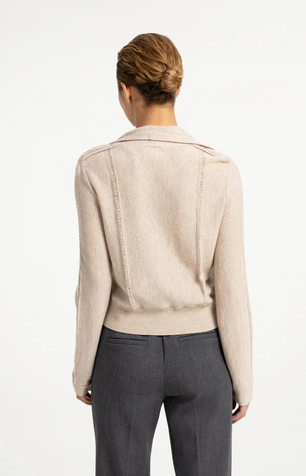 Cardigan ajusté en laine et cachemire à col montant modulable - À détails texturés