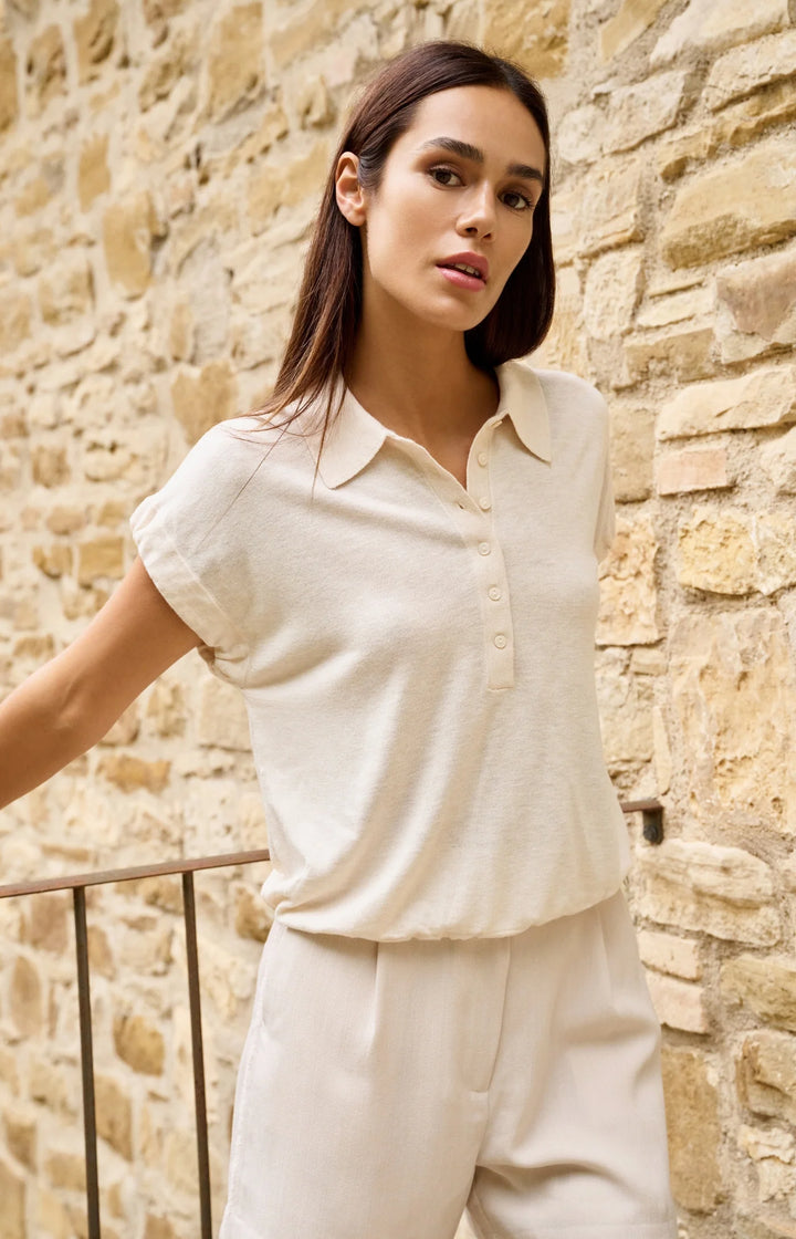 Haut en tricot fin de viscose et cachemire - Avec cordon de serrage et col classique