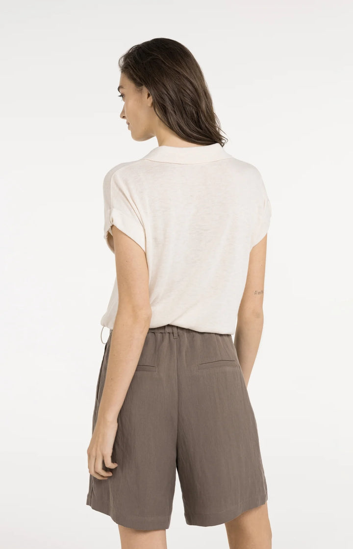 Haut en tricot fin de viscose et cachemire - Avec cordon de serrage et col classique