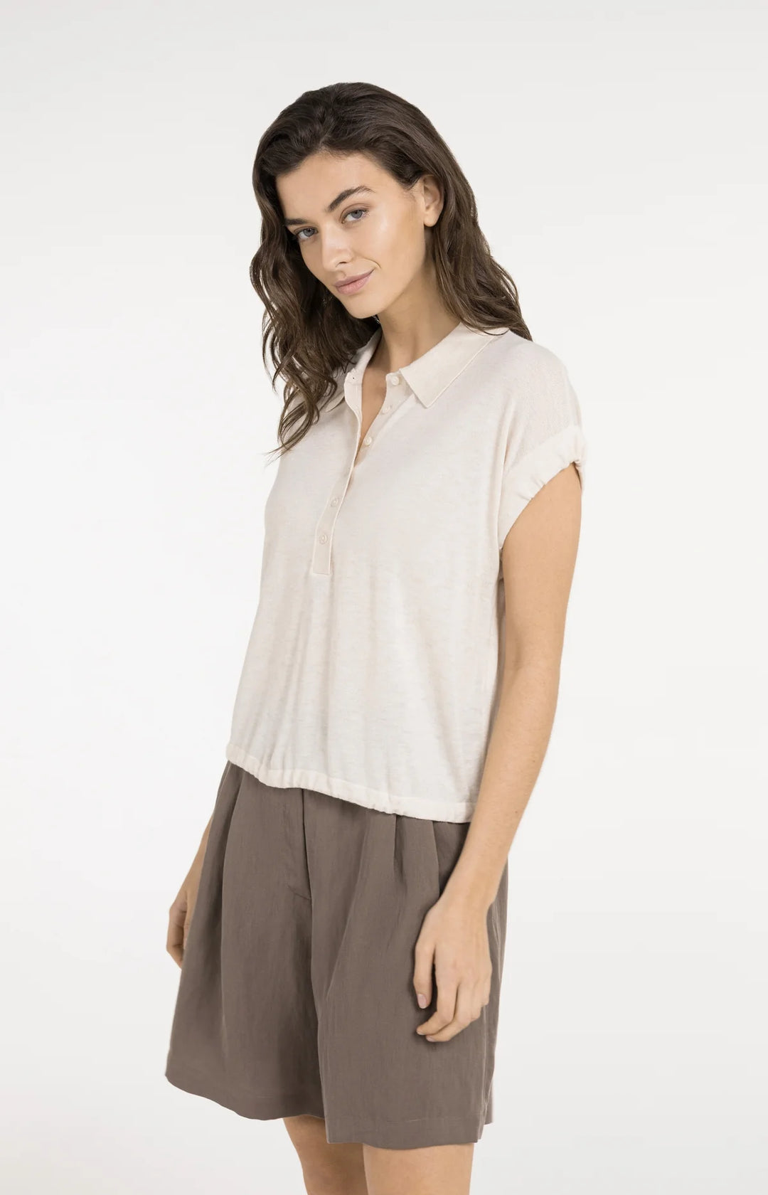 Haut en tricot fin de viscose et cachemire - Avec cordon de serrage et col classique