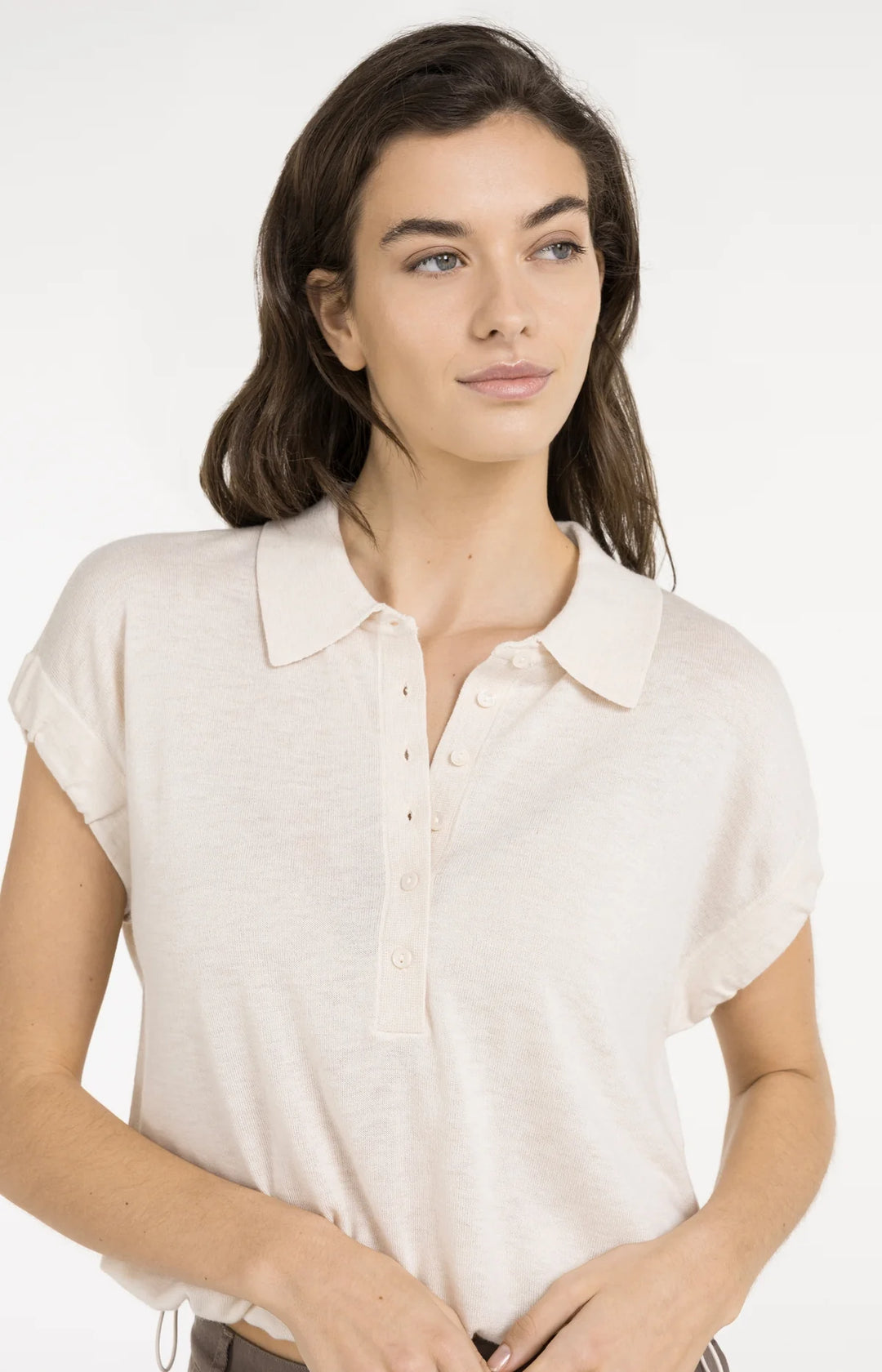 Haut en tricot fin de viscose et cachemire - Avec cordon de serrage et col classique