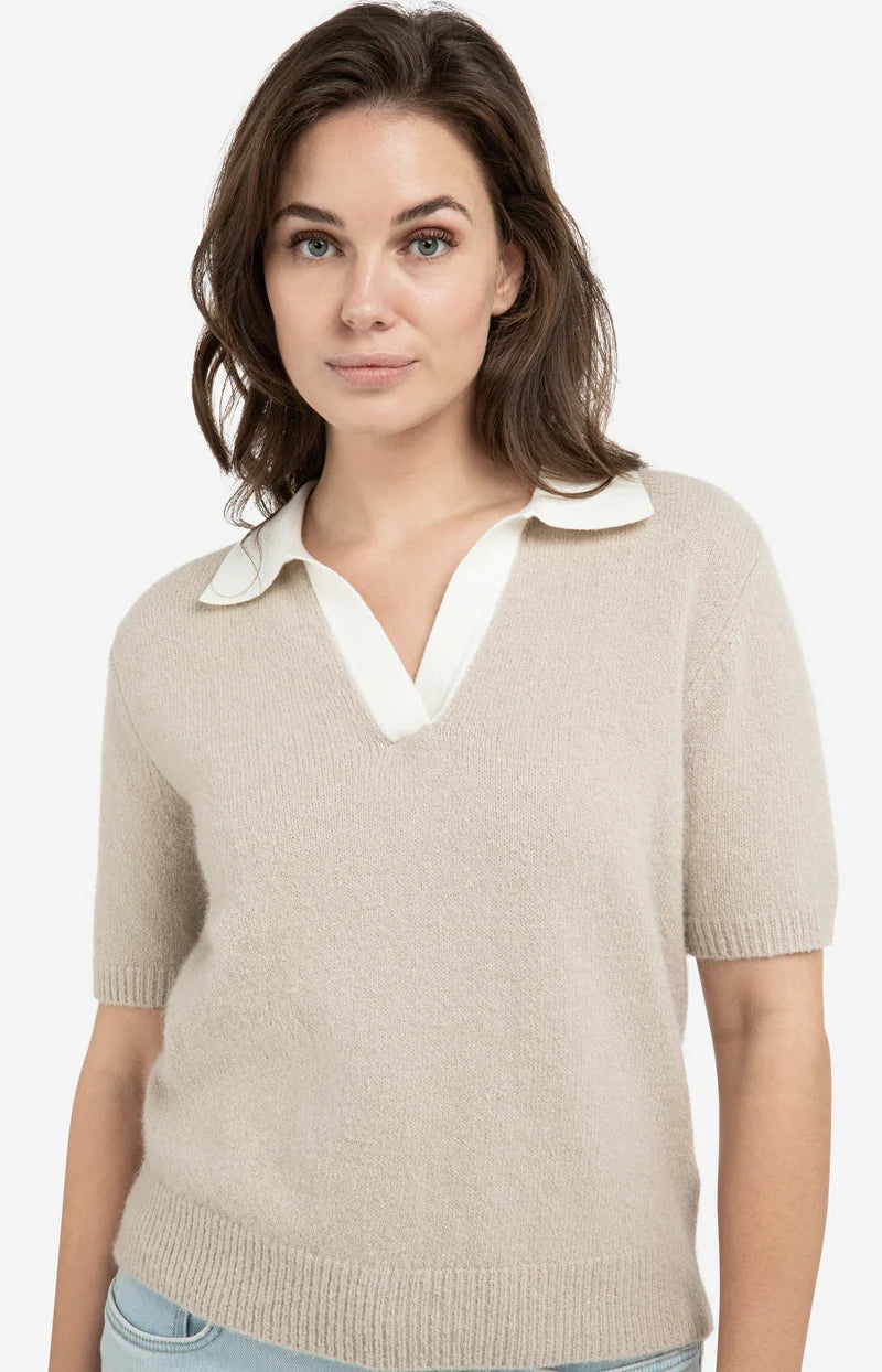 Polo en maille fine - Mélange luxueux avec alpaga et col contrasté
