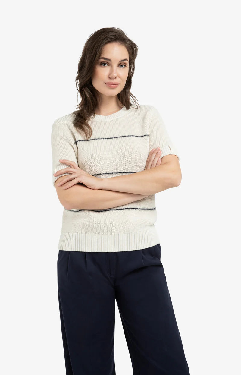 Pull en maille à fines rayures texturées - Mélange de coton doux