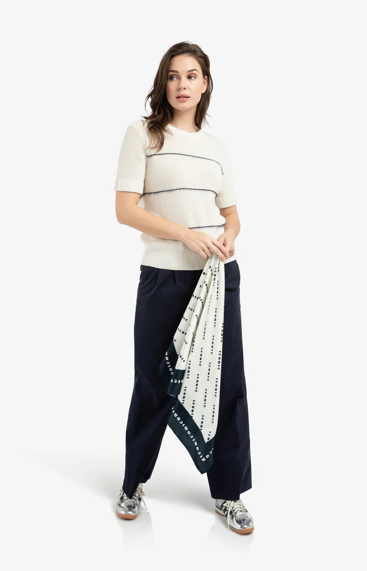 Pull en maille à fines rayures texturées - Mélange de coton doux