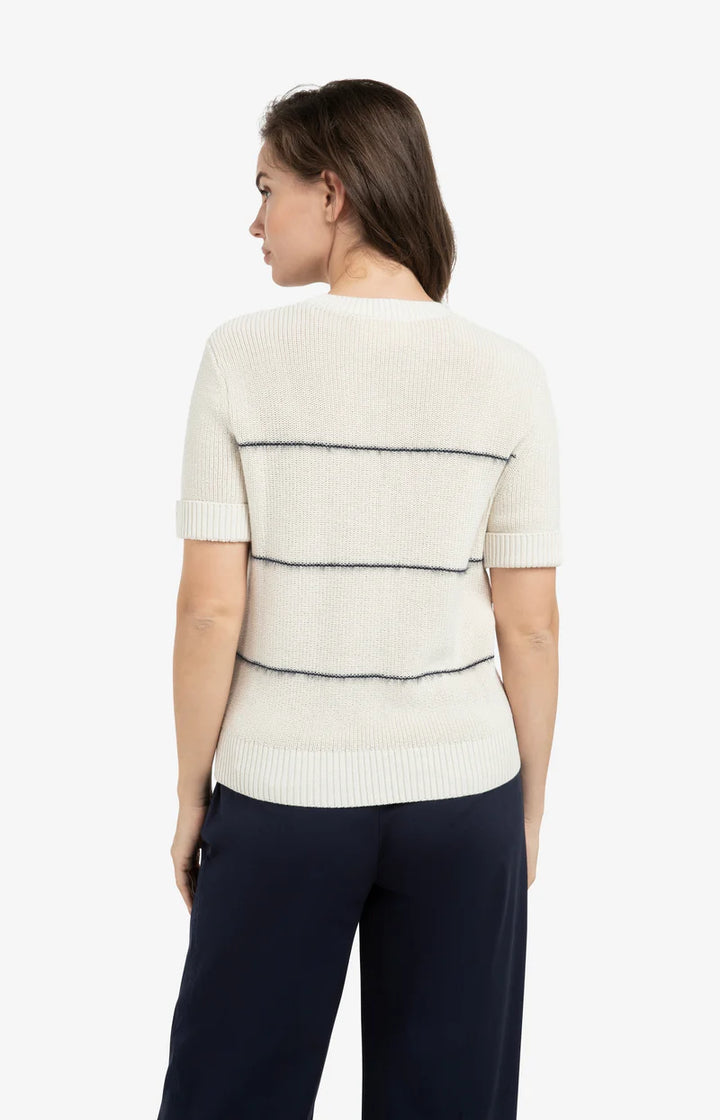 Pull en maille à fines rayures texturées - Mélange de coton doux