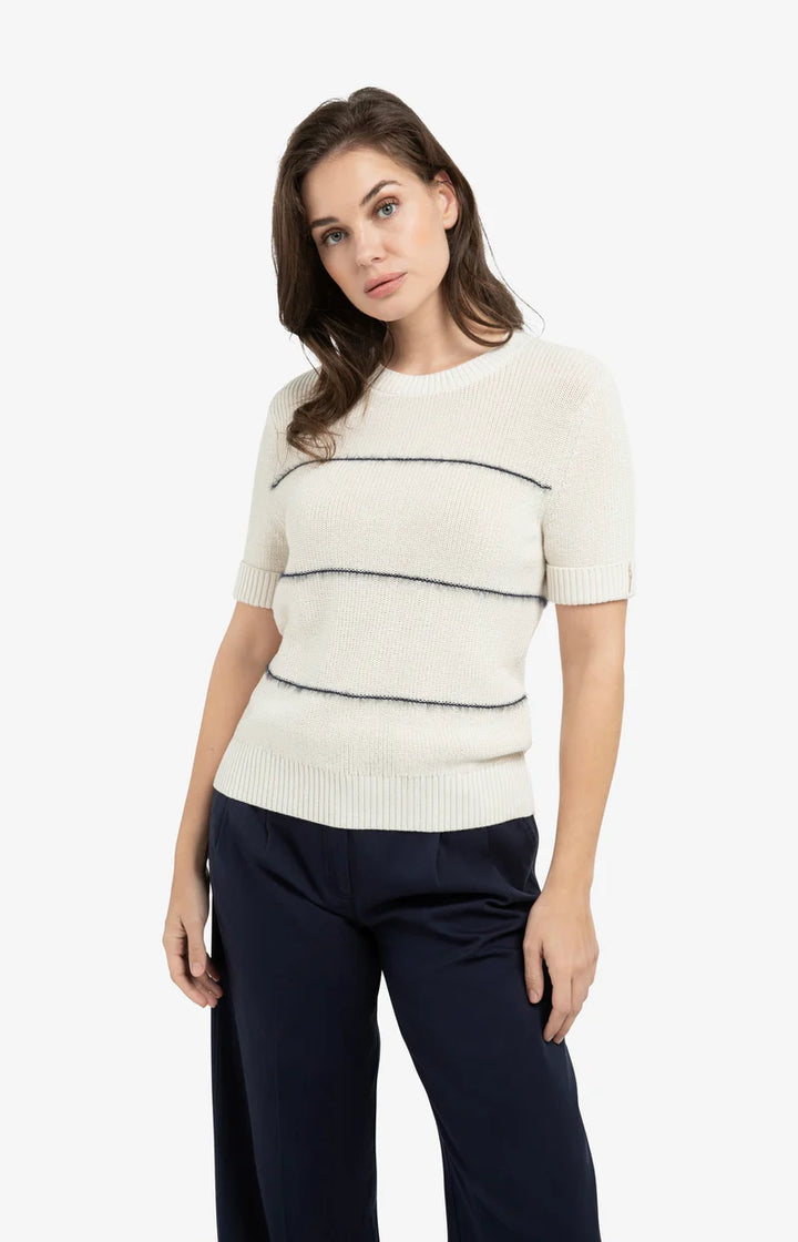 Pull en maille à fines rayures texturées - Mélange de coton doux