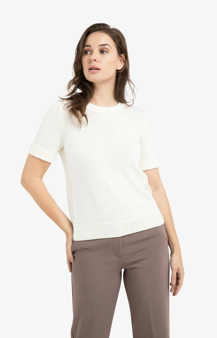 Pull en maille fine avec revers - Mélange naturel de coton et lin
