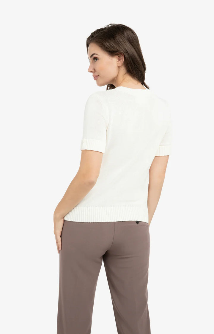 Pull en maille fine avec revers - Mélange naturel de coton et lin