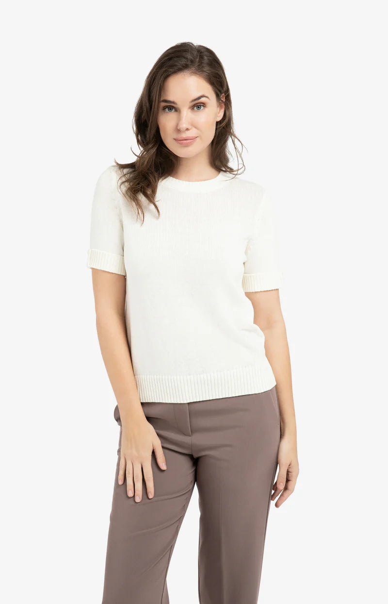 Pull en maille fine avec revers - Mélange naturel de coton et lin