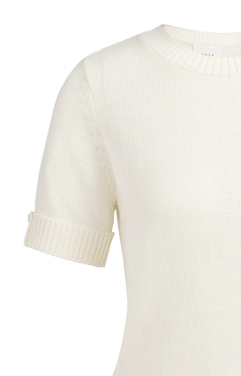 Pull en maille fine avec revers - Mélange naturel de coton et lin