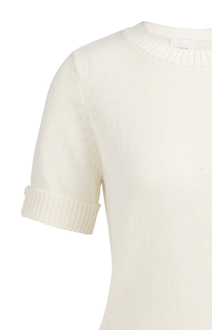 Pull en maille fine avec revers - Mélange naturel de coton et lin