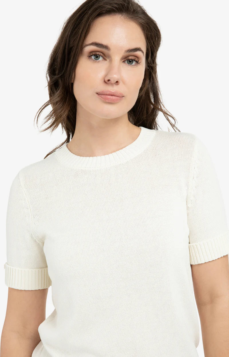 Pull en maille fine avec revers - Mélange naturel de coton et lin