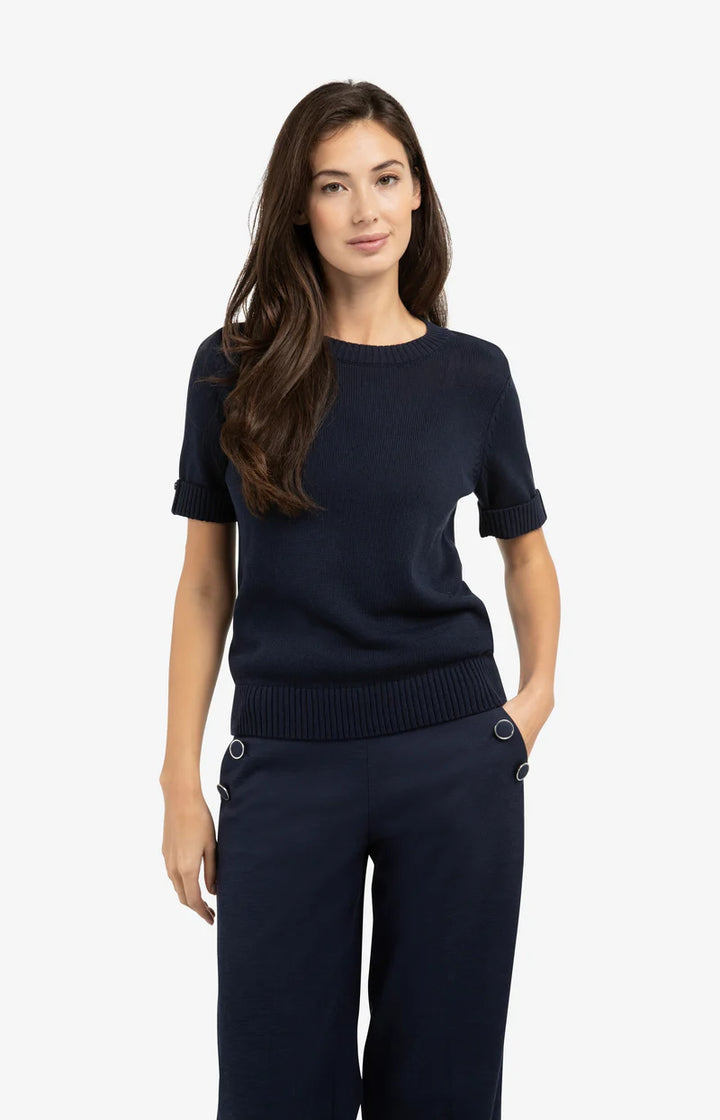 Pull en maille fine avec revers - Mélange naturel de coton et lin