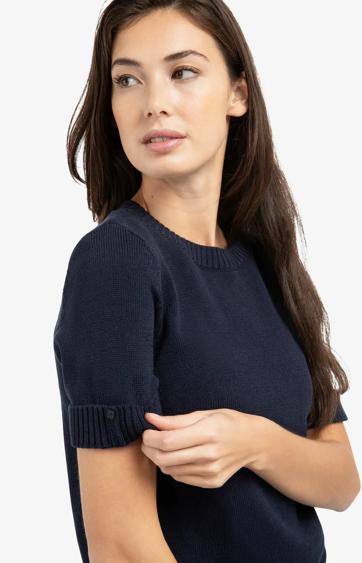 Pull en maille fine avec revers - Mélange naturel de coton et lin