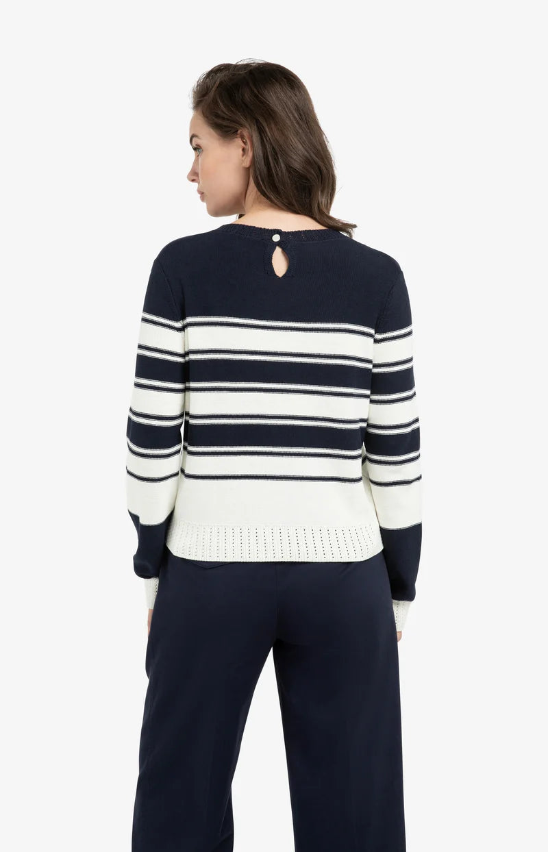 Pull en maille rayée à manches longues - Mélange de coton et lin