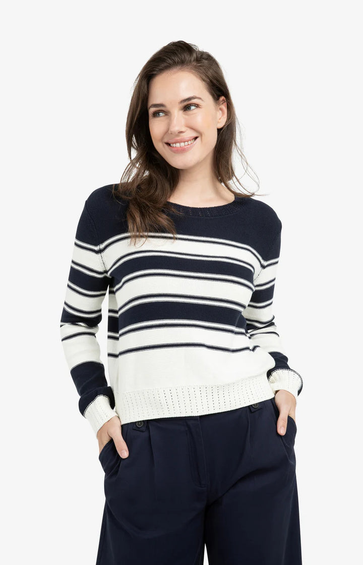 Pull en maille rayée à manches longues - Mélange de coton et lin