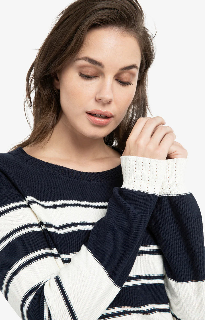Pull en maille rayée à manches longues - Mélange de coton et lin