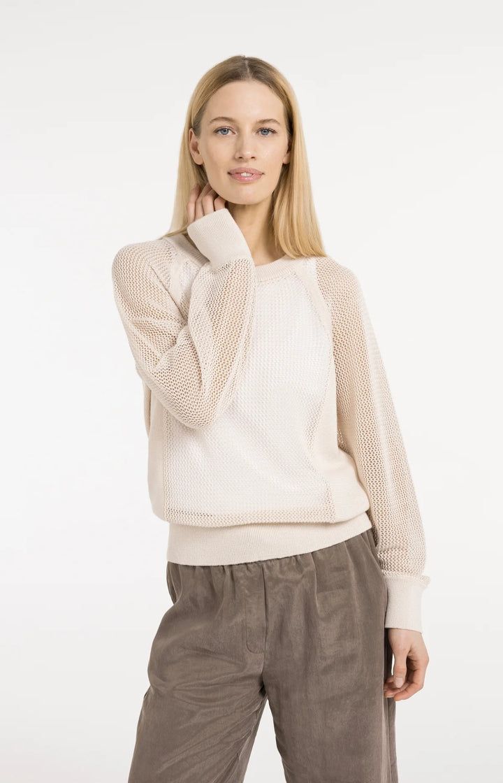 Haut en maille ajourée fine - Avec manches raglan et fini semi-transparent