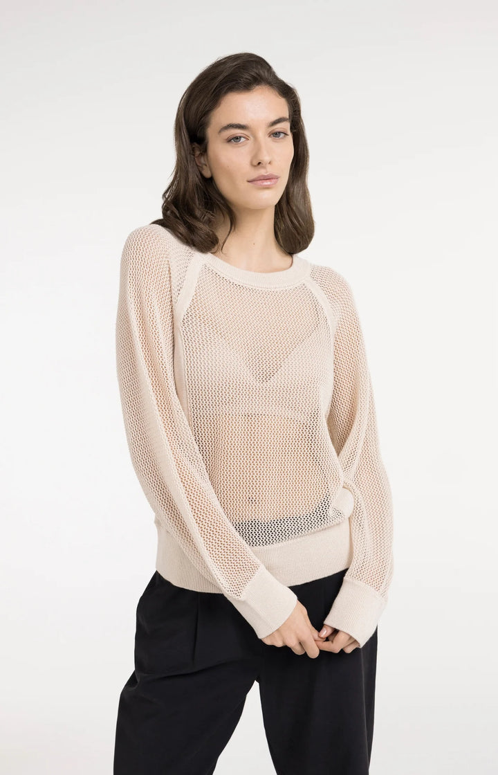 Haut en maille ajourée fine - Avec manches raglan et fini semi-transparent