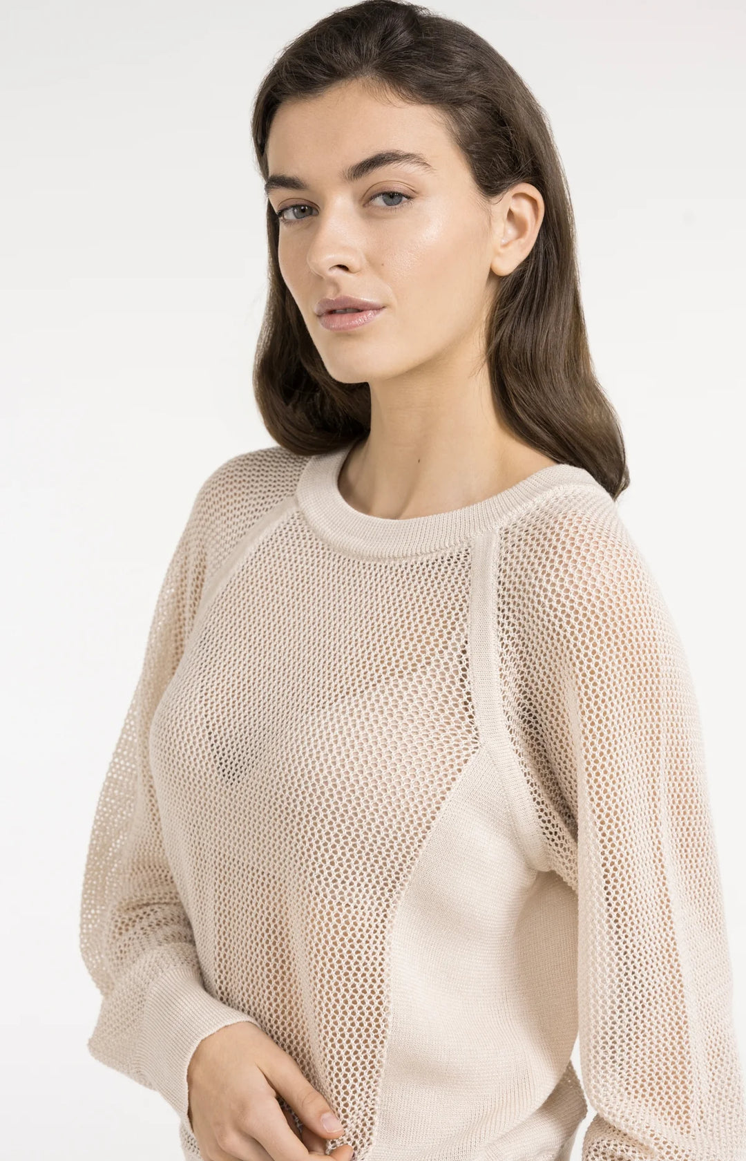 Haut en maille ajourée fine - Avec manches raglan et fini semi-transparent