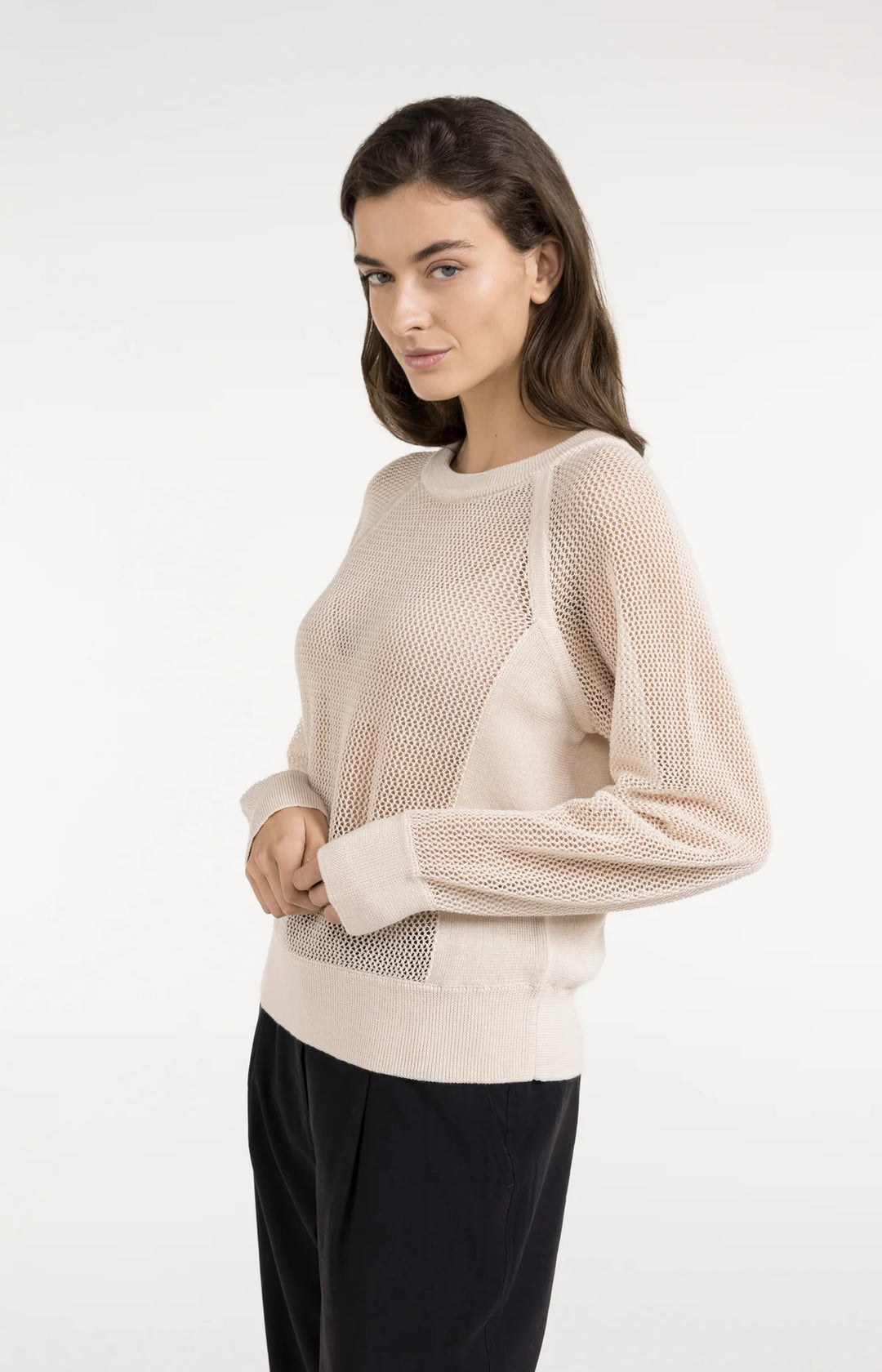 Haut en maille ajourée fine - Avec manches raglan et fini semi-transparent