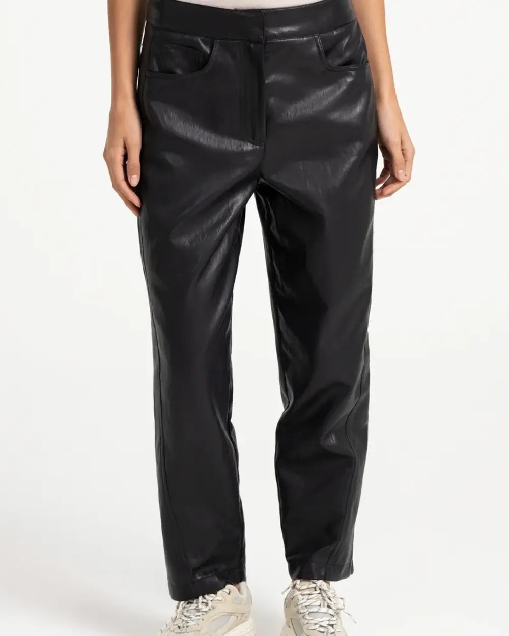 Pantalon en simili cuir avec détails de coutures - Taille mi-haute