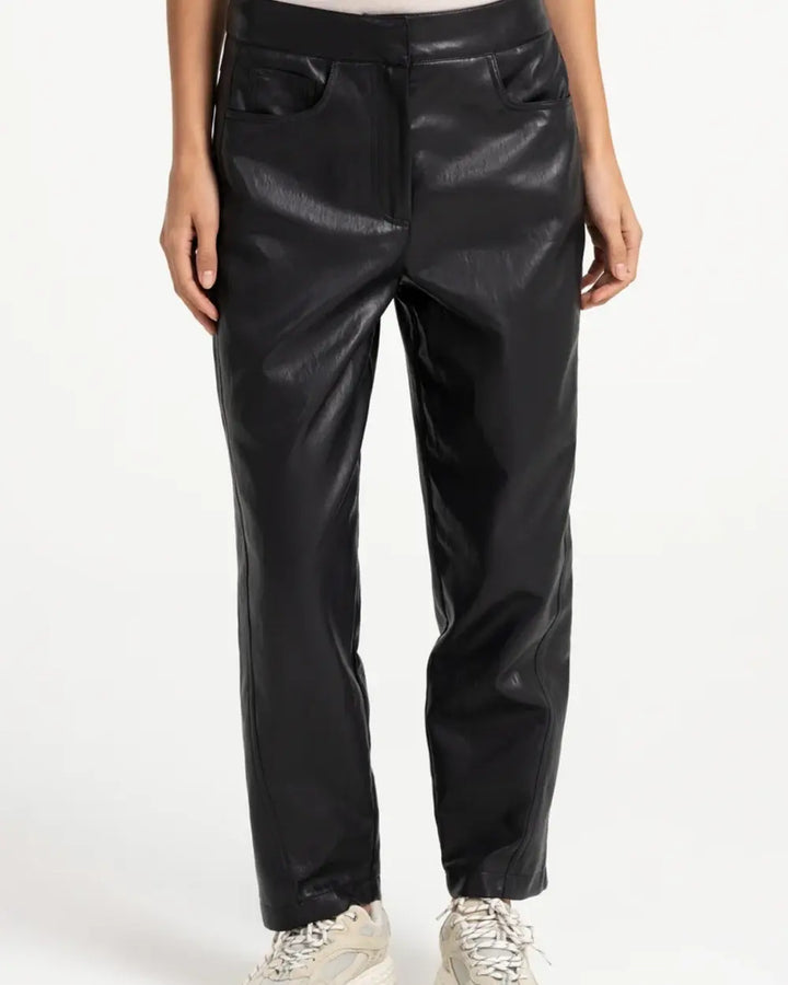 Pantalon en simili cuir avec détails de coutures - Taille mi-haute