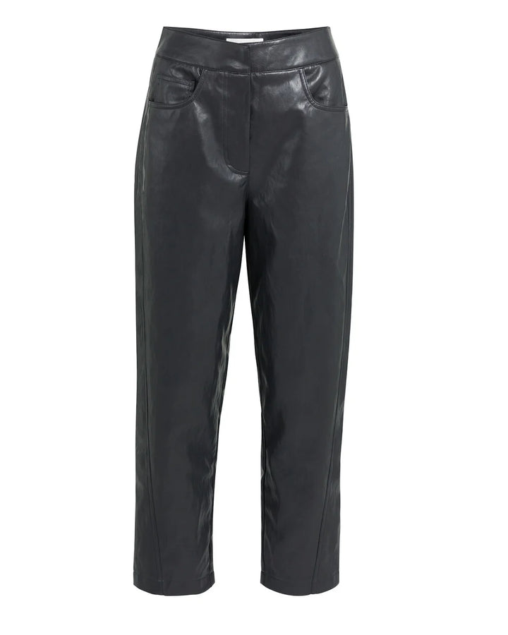 Pantalon en simili cuir avec détails de coutures - Taille mi-haute