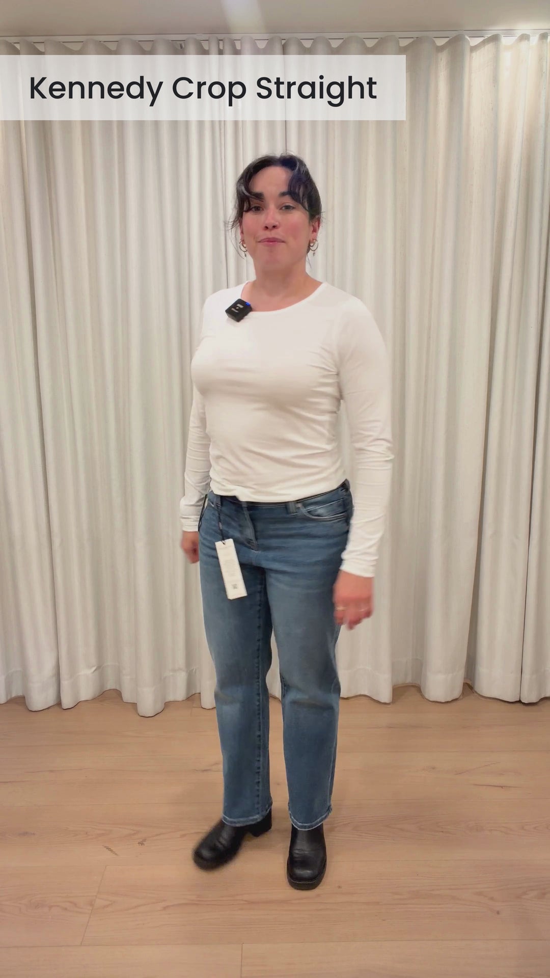 Jeans droit écourté Kennedy - Revers large et fente latérale en coton extensible