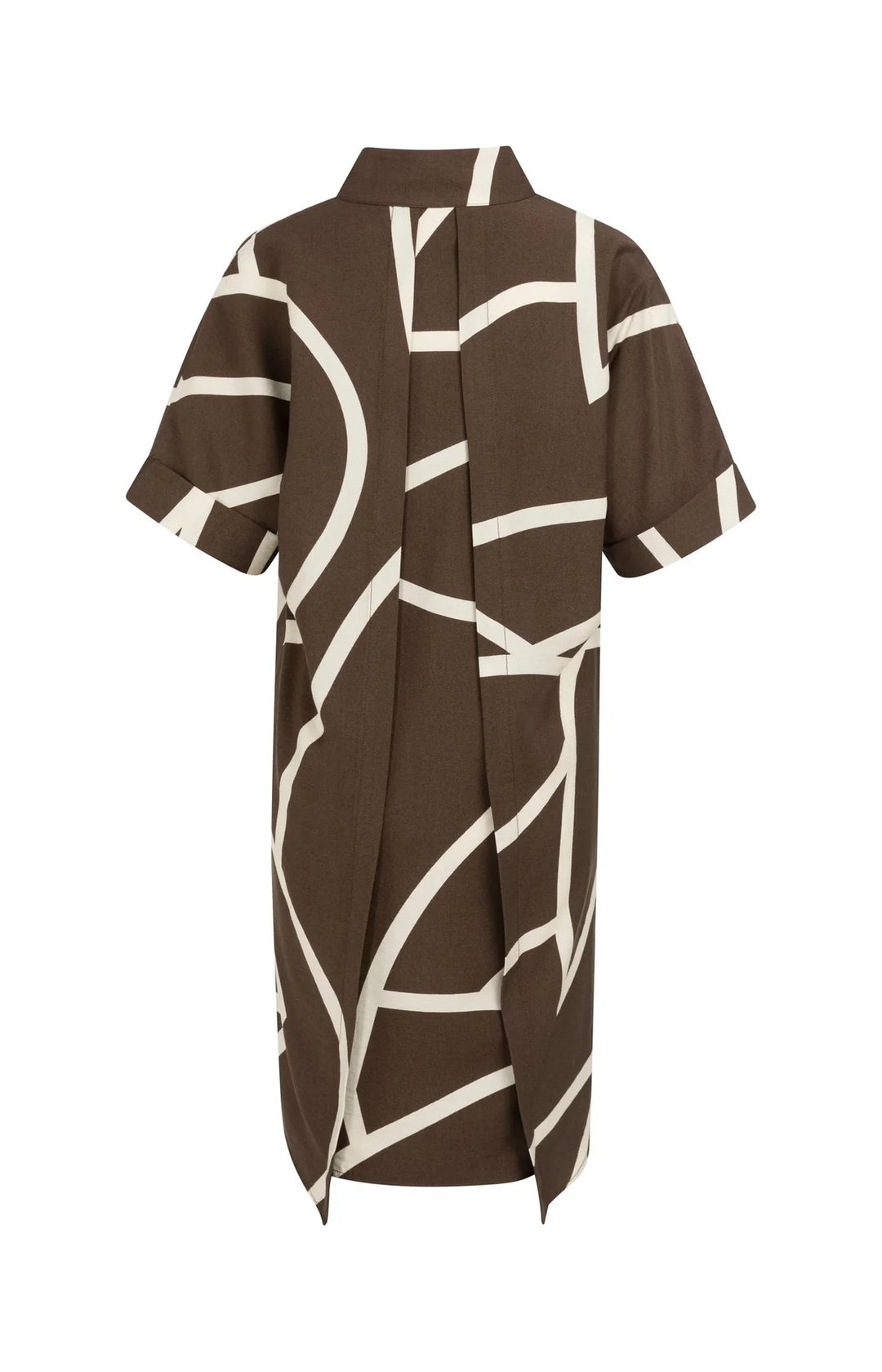 Robe mi-longue imprimée à coupe ample - Avec col polo en V et revers aux manches