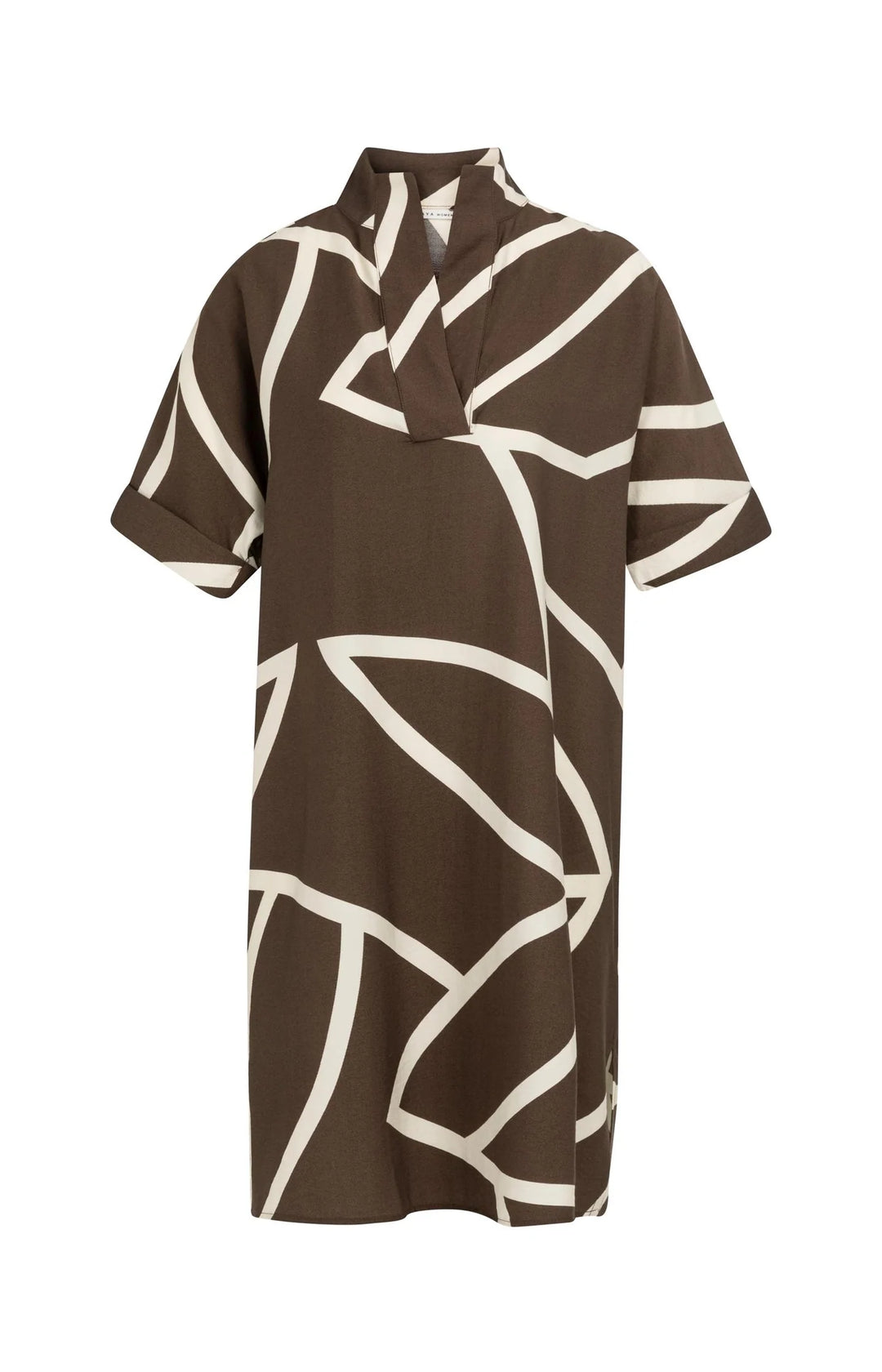 Robe mi-longue imprimée à coupe ample - Avec col polo en V et revers aux manches