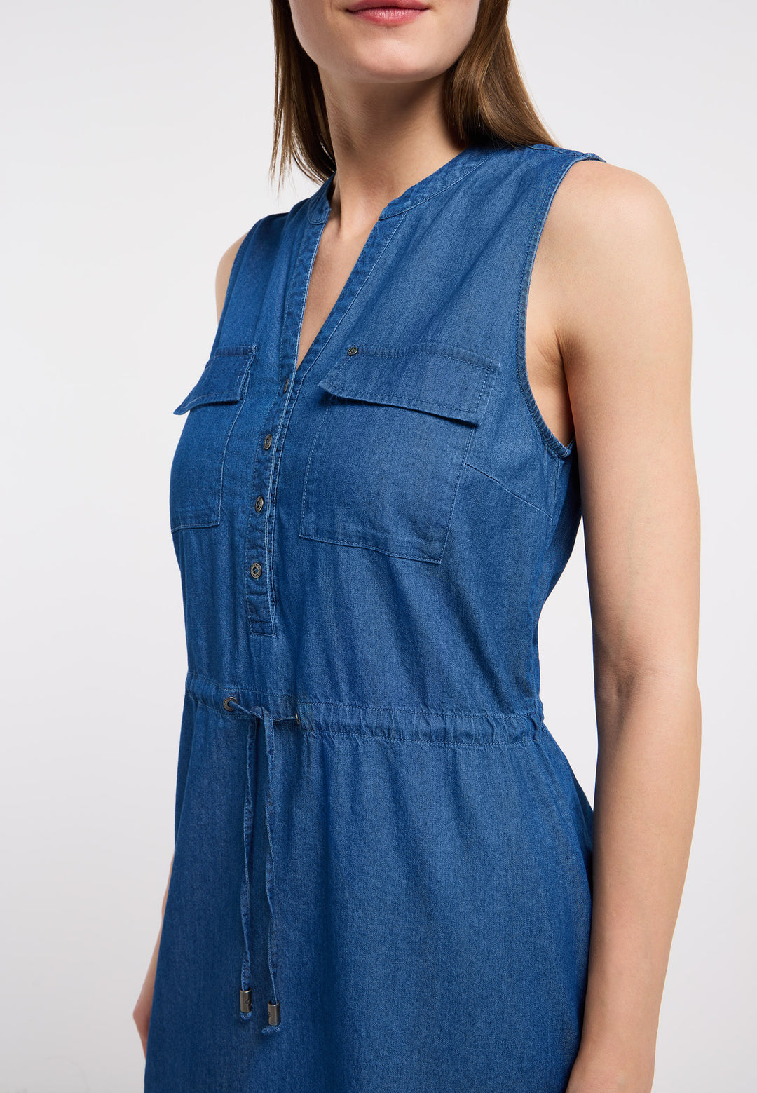 Robe sans manche en denim Roissin - Décontractée à cordon de serrage