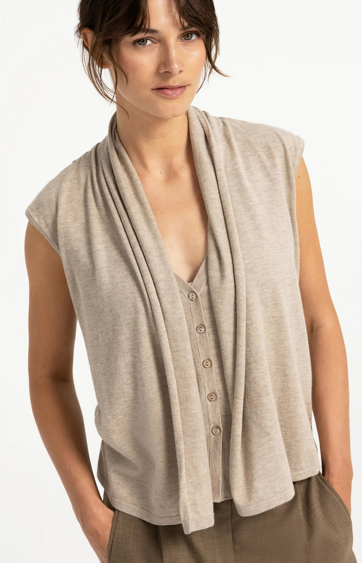Cardigan sans manches double épaisseur - Mélange de coton