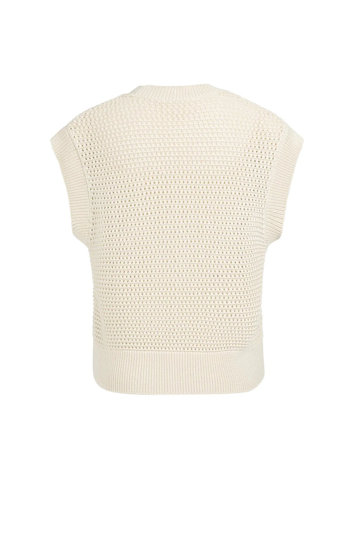 Cardigan sans manches en maille filet texturée - Avec fermeture éclair et col en V