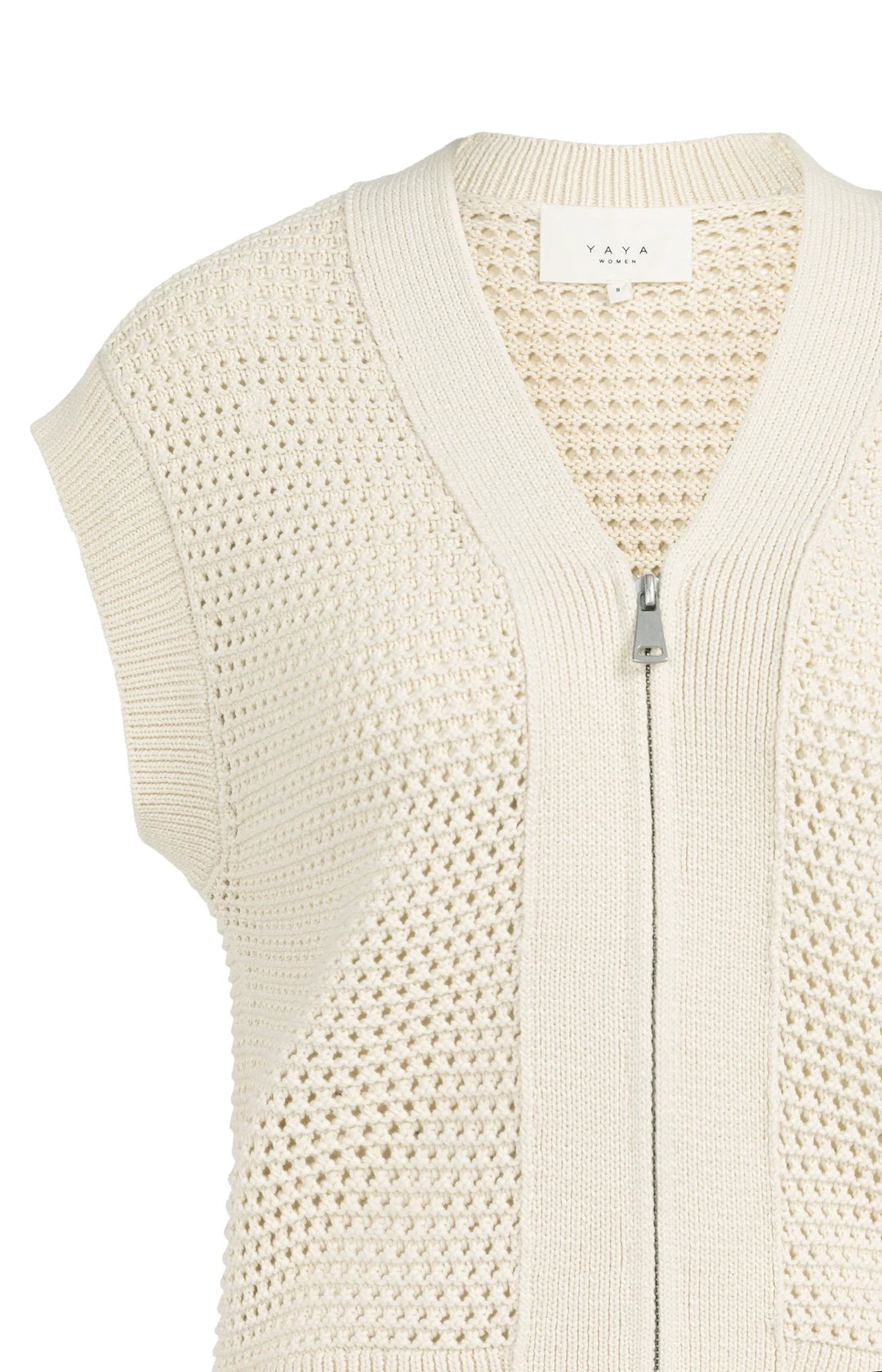 Cardigan sans manches en maille filet texturée - Avec fermeture éclair et col en V