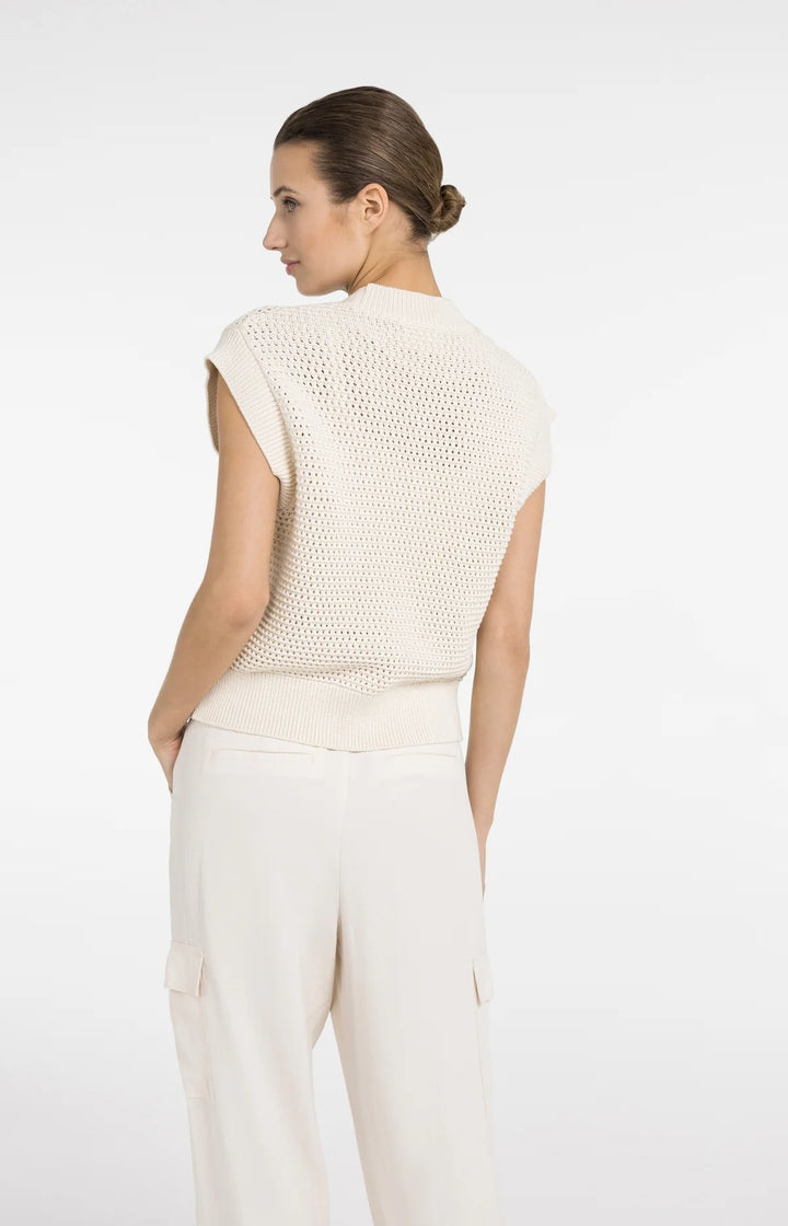 Cardigan sans manches en maille filet texturée - Avec fermeture éclair et col en V