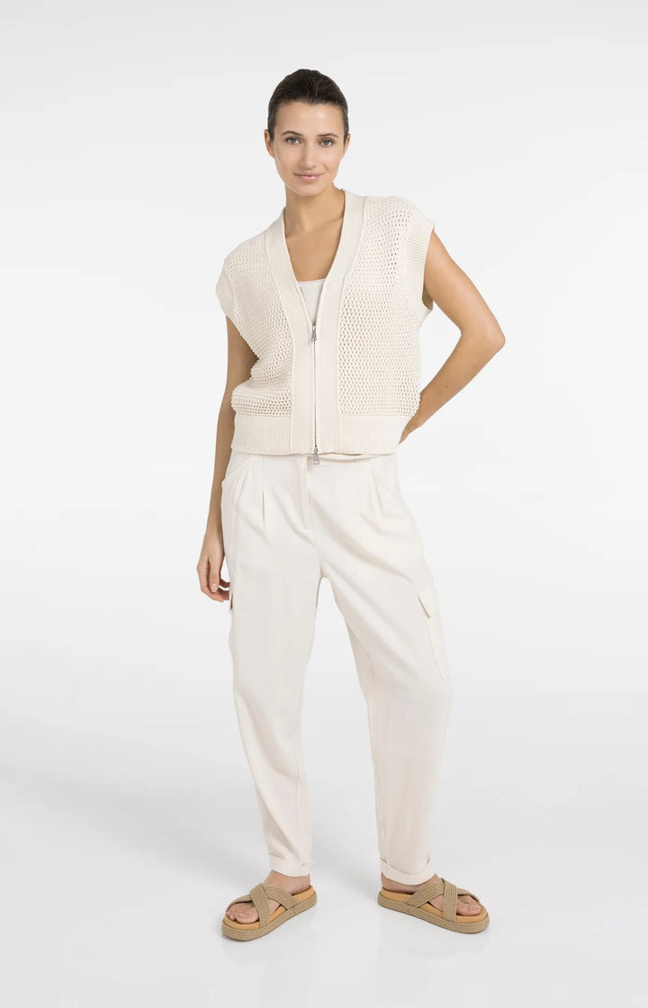 Cardigan sans manches en maille filet texturée - Avec fermeture éclair et col en V