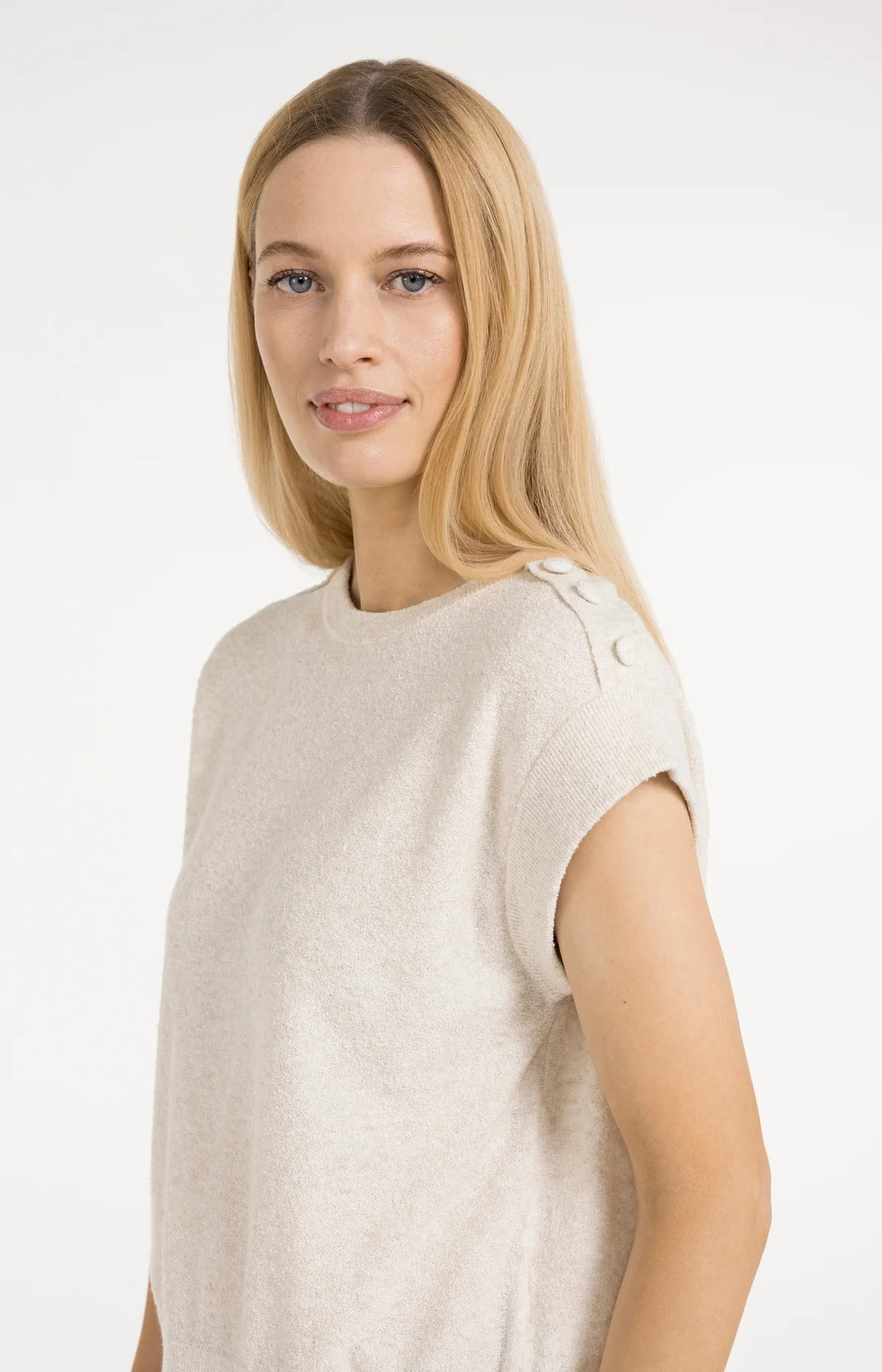 Gilet en tricot de coton mélangé - Avec boutons aux épaules